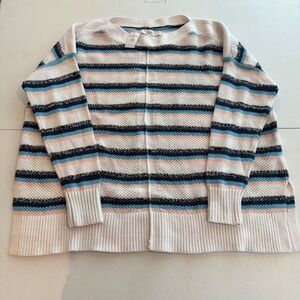 Coastal Nautical Striped Women Size M‎ LOFT White Blue Peach Knit Sweater New